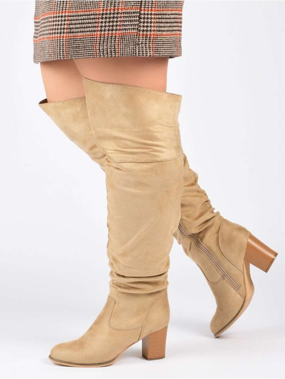 Journee Kaison Stone Tan Faux Suede Thigh High Slouch Boot Sz 7 BNWB